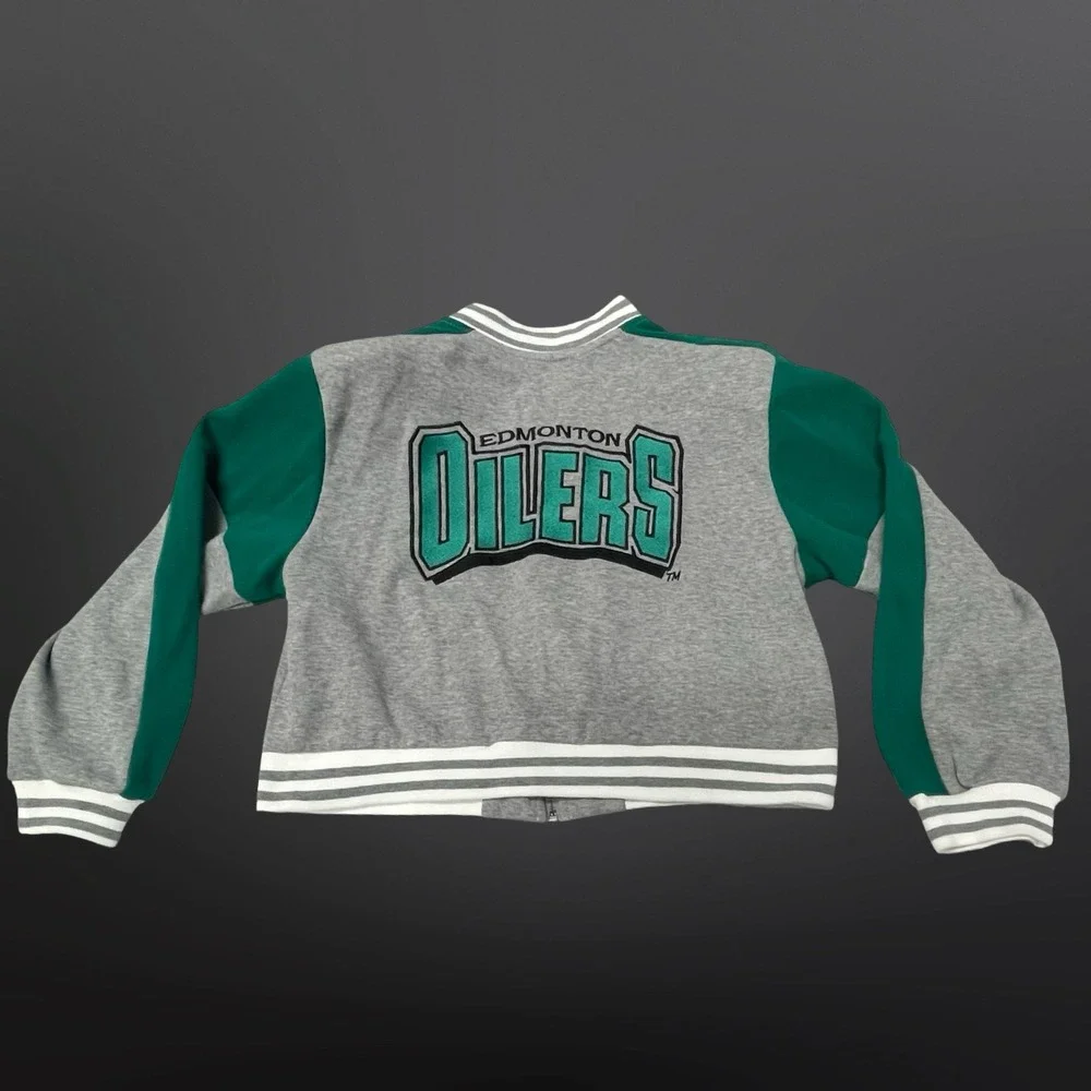 Christian Dior Edmonton Oilers Varsity Bomber Jacket Womens Crop Green‎ Grey L - Picture 3 of 10